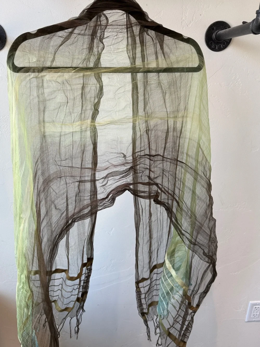 Vintage Lightweight Sheer Scarf in Brown, Olive & Turquoise